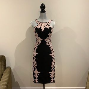 Black & mauve lace midi cocktail dress